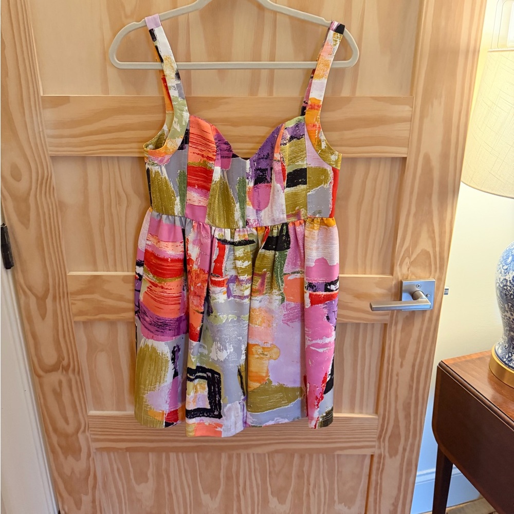 Ali Ro Donna Morgan Water Color Abstract Print Babydoll Dress